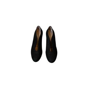 BeautiFeel Black Suede Shimmer Dot V-Cut Vamp Block Heel Pumps Shoes‎ Womens 41